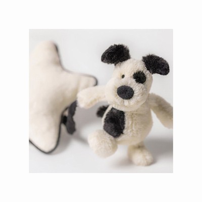 Jellycat Bashful Black & Cream Puppy Musical Pull New Zealand | AUIGP3897